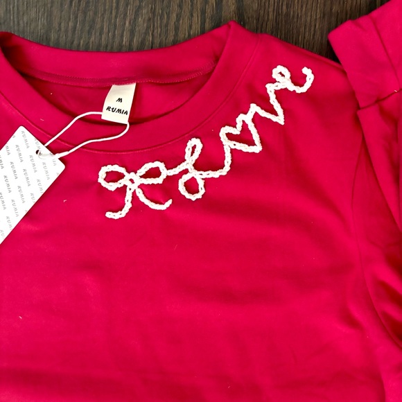 Dark Pink Valentines Love Hand Drawn and Hand Embroidered Sweatshirt NWT - Picture 10 of 12